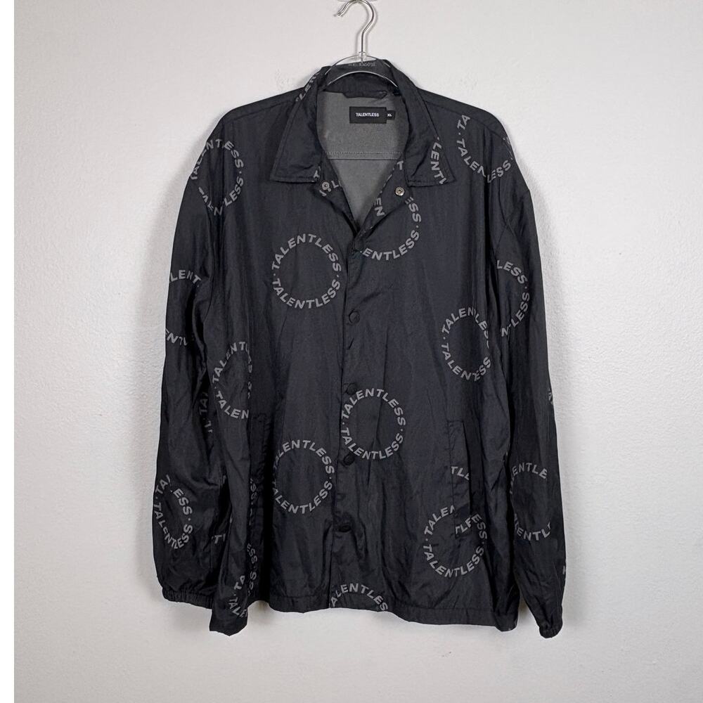 Talentless All Over Circle Logo Print Snap Button Windbreaker Jacket Grey XL